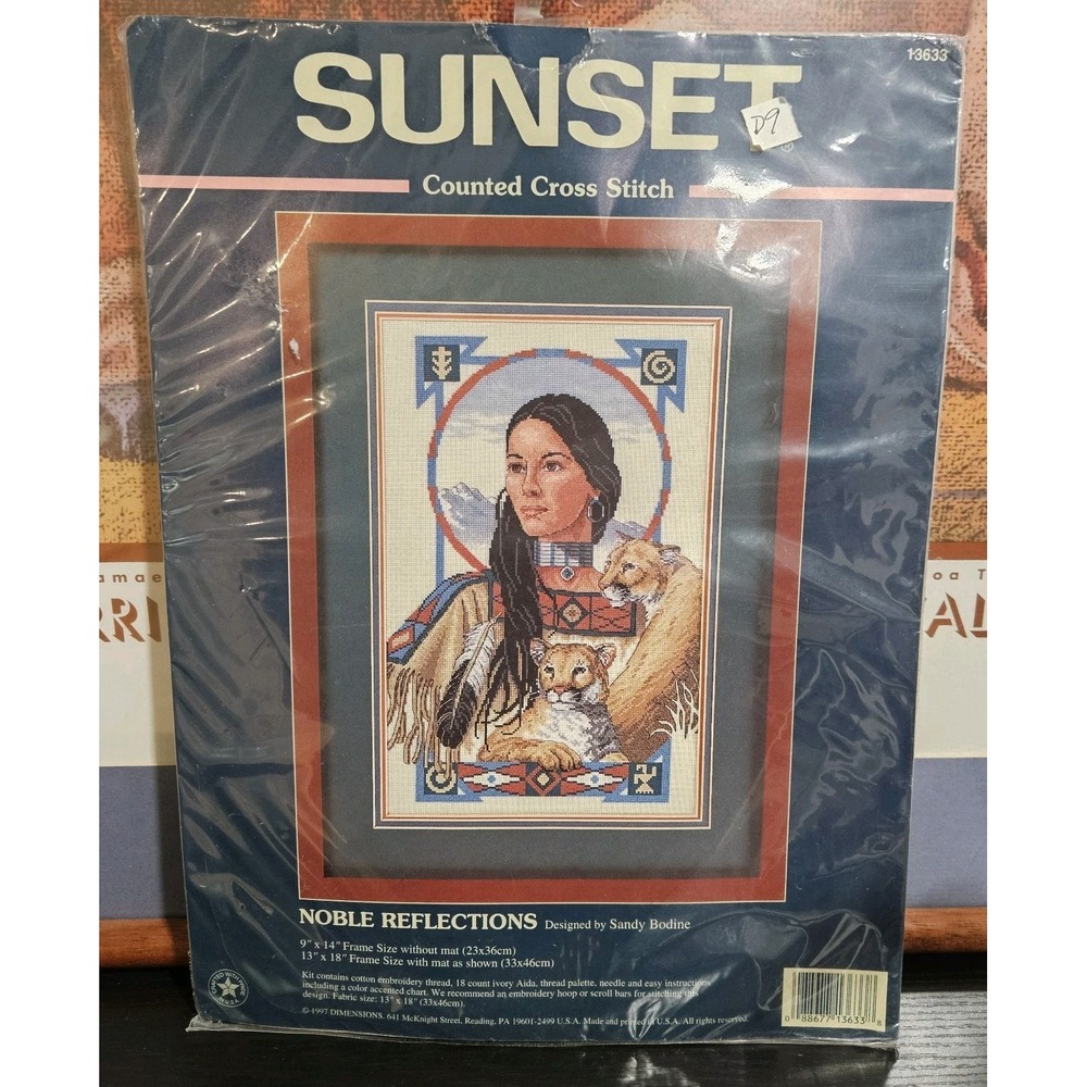 New Vintage Sunset Criss Stitch Kit Noble Reflections Native American 9x14